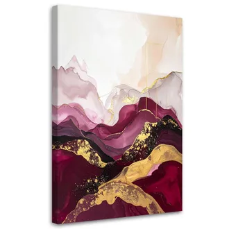 Feeby Quadro Su Tela, Paesaggio Montano Astratto Nei Toni Del Bordeaux E Delloro. - 30x45