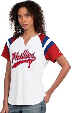Starter Womens Starter White Philadelphia Phillies Game On Notch Neck Raglan T-Shirt at Nordstrom, Size X-Small