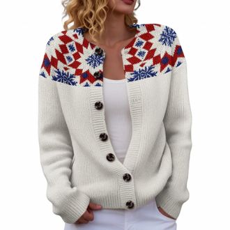 Generic Cardigans for Women UK Vintage Fairisle Jumpers for Women Lightweight Open Front Cardigan Casual Long Sleeve Button Down Sweaters Winter Warm Knitted 