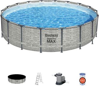 Bestway Piscina Desmontable Tubular Bestway Steel Pro Max Dise&ntilde;o Piedra &Oslash;549x122 Cm Depuradora Cartucho 5.678 L/h Cobertor Y Escalera