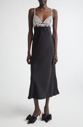 Valentino Embellished Satin Cocktail Dress in Black/Silver at Nordstrom, Size 6 Us