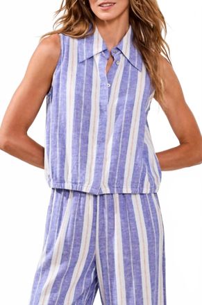 Tribal Elastic Waist Striped Sleeveless Blouse In Marina