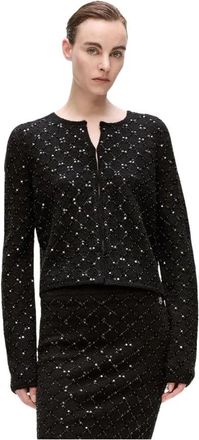Karl Lagerfeld Geborduurde Gebreide Cardigan - Dames - Vesten - Zwart - M - Leer - Truien & Vesten