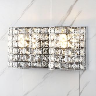 Jonathan Y Designs Clara Deco 15 2-Light Metal/Crystal Classic Glam LED Vanity Light