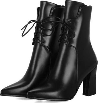 Generic Womens Lace-Up Chunky Heel Mid-Calf Boots with Pointed Toe, for Casual Everyday,Black,6.5 UK