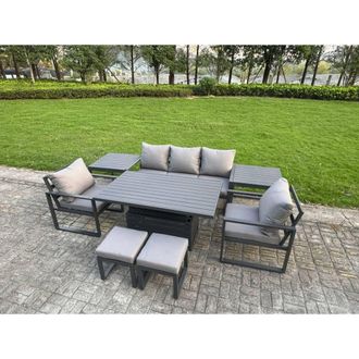 Fimous Aluminum 8-Piece Sofa Set with Lifting Table, 2 Chairs, 2 Small Stools in Dark Grey