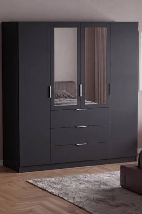Home Discount Vida Designs Trega 4 Door 3 Drawer Mirrored Wardrobe Storage Furniture in Black