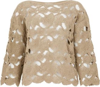 KANGRA Beige Outerwear Jas voor Vrouwen - Dames - Ronde hals truien - Beige - S - Katoen - Truien & Vesten