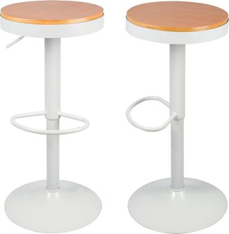 Oobest Skecten 2 X Taburete De Silla De Bar De Madera, Taburete De Bar De Cocina Ajustable En Altura - Blanco