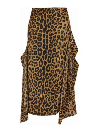 Alberta Ferretti Long Silk Skirt with Leopard Print