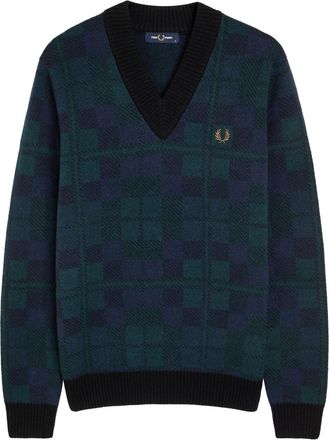 Fred Perry Blackwatch Tartan Wool-blend Jumper - Navy - Xxl