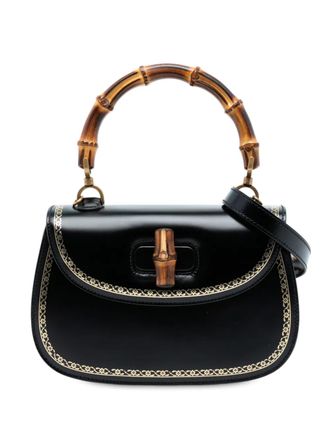 Gucci 2016-2025 Calfskin Frame Print Bamboo Top Handle Bag satchel - Black