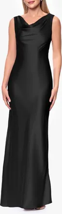 Betsy & Adam Open Back Satin Charmeuse Gown in Black at Nordstrom, Size 10