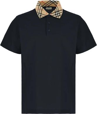 Burberry Polo shirt met geruite kraag van katoen - Heren - Polos - Blauw - XL - Katoen - Tops
