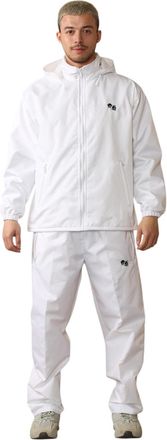 Janisramone Unisex Waterproof Bowling Jacket, Mens Waterproof Trousers, Fully Fleece Lined White Waterproof Jacket Zip Pockets Detachable Hoodie With Embroidered 