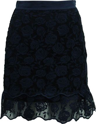 Sandro Sandro Dee Rose Pattern Lace Skirt in Navy Blue Polyester