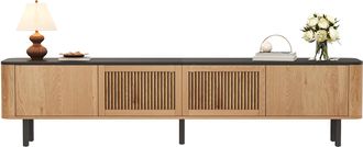 STILVORA Mueble Tv Con 2 Puertas De Rejilla Y 4 Compartimentos, Estilo Moderno, En Mdf Y Tablero De Part&iacute;culas, 190&times;35&times;45 Cm, Roble