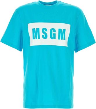 Msgm Lichtblauw Katoenen T-shirt - Heren - T-shirts - Blauw - L - Katoen - Tops