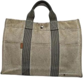 Herm&egrave;s Pre-owned Katoenen Tote Bag - Dames - Vintage Shopper - Beige - ONE Size - Katoen - Vintage