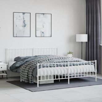 Berkfield Home Metal Bed Frame without Mattress with Footboard&not;White 183x213cm in White | Size: 183x213 cm