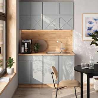 Vicco Cocina Para Solteros Fame-line, Roble Azul Claro/gris Dorado, 140 Cm, Et Antracita, Vicco