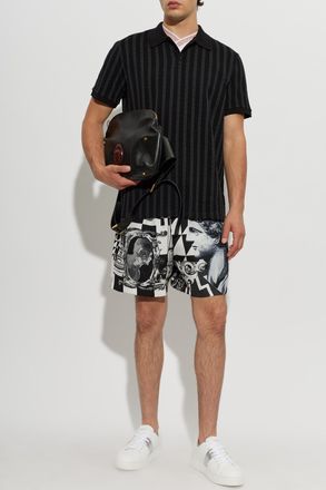 Versace Cotton Polo Shirt With Monogram, Mens, Black