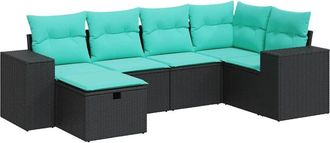 vidaXL Set De Sof&aacute;s De Jard&iacute;n 6 Piezas Y Cojines Rat&aacute;n Sint&eacute;tico Negro Vidaxl