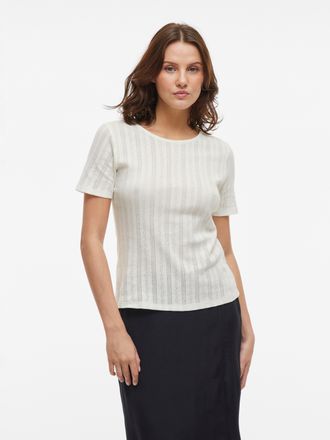 Vila Kurzarmshirt VILA VIKASSIE S/S POINTELLE TOP - NOOS, Damen, Gr. XXL, weiss (snow wei&szlig;), Jersey, Obermaterial: 100% Baumwolle, unifarben, regular fit n