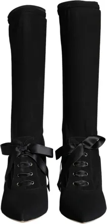 Dolce & Gabbana Black Stiletto Heels Mid Calf Boots Womens Shoes