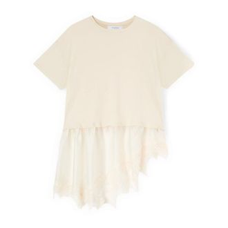 Motivi Tops, Dames, Wit, S, Katoen, T-shirt met kanten inzet