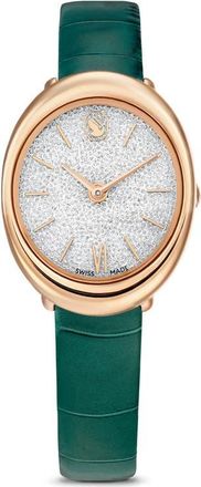 Swarovski Imber Oval Leather Strap Watch, 24mm x 26.3mm in Green at Nordstrom