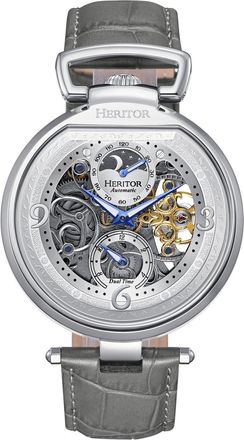 Heritor Lincoln Leather-Band Skeleton Watch with Moon Phase