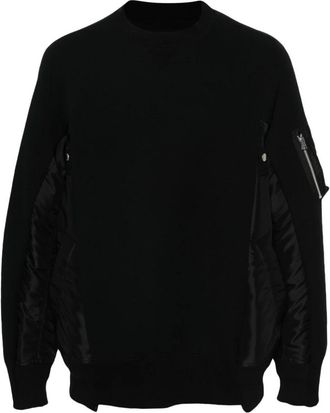 sacai Zwarte Crew Neck Sweater met Ritszak - Heren - Sweatshirts - Zwart - S - Katoen - Hoodies & sweatvesten
