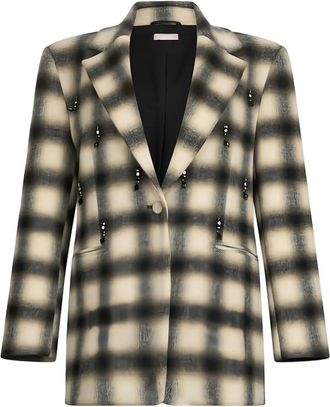 Liu Jo chequered bejewelled embroidery jacket - White