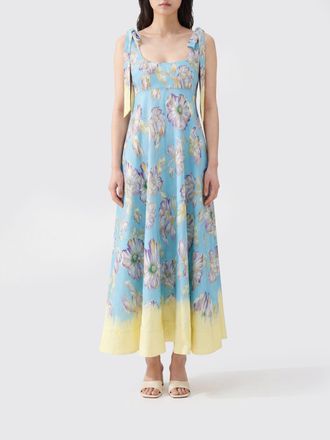 Alemais Floral Print Linen Long Dress with Tie Shoulders