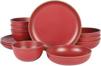 Gibson Home Rockabye 12 Piece Double Bowl Malemine Dinnerware Set in Red at Nordstrom
