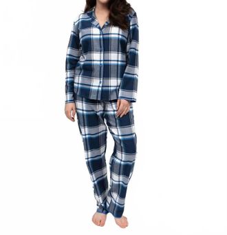 Cyberjammies Frosty Plaid Pajama Set In Navy Brushed Check