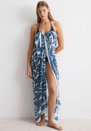 Marc O'Polo XXL-Schal MARC OPOLO Geo Print, Damen, blau (murphy marine print), Web, Polyester, Modet&uuml;cher XXL-Schal, mit vielseitigen Tragem&ouml;glichkeiten