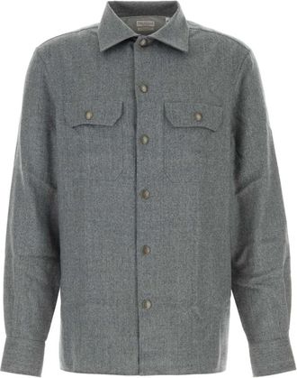Brunello Cucinelli Sobrecamisa de Franela de Lana - Shirts - Hombre - Gris - XL