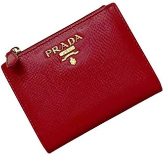 Prada Saffiano Red Color Saffiano Wallet (Bi-Fold) (Pre-Owned)
