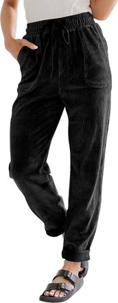 Generic Corduroy Trousers Women Elasticated High Waist Cord Pants Baggy Drawstring Harem Pants Loose Fit Casual Straight Wide Leg Capris Trousers with Pockets