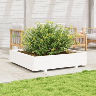 Berkfield Home Garden Planter White 110x110x26.5 cm Solid Wood Pine