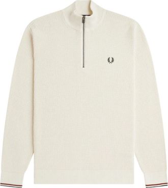 Fred Perry Hoodies & sweatvesten, Heren, Beige, S, Katoen, Waffle Stitch Half Zip Jumper