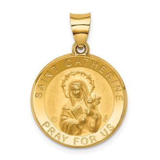 Diamond2Deal 14k Yellow Gold Polished Satin St. Catherine Hollow Medal Pendant