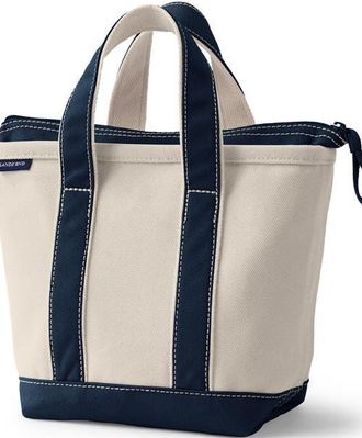 Lands End Zip Top Canvas Tote Bag in Natural/radiant Navy at Nordstrom, Size X-Large