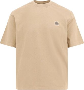 Stone Island Logo Patch Katoenen T-Shirt - Heren - T-shirts - Beige - S - Katoen - Tops