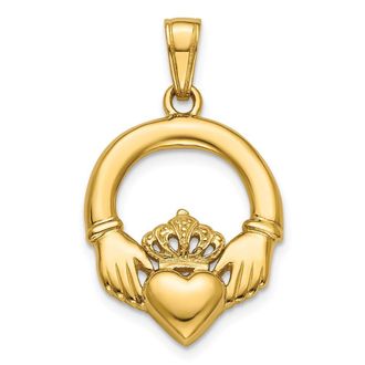 Diamond2Deal 14k Yellow Gold Polished Large Claddagh Heart Charm