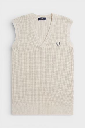 Fred Perry Mens Waffle-Stitch Tank Jumper Porridge - Beige - Size X-Large