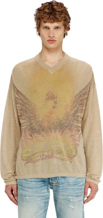 Diesel Linen jumper with faded Phoenix print - Knitwear - Man - Beige