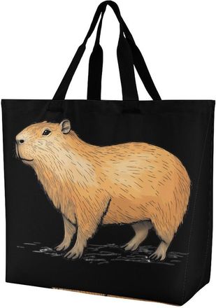 Generic Capybara Animal Reusable Shopping Bags One Shoulder Grocery Tote Bag Waterproof Big Purse for Work Travel